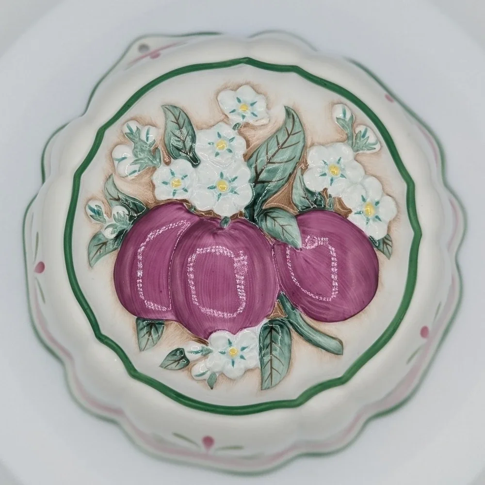 Le Cordon Bleu Jelly Mold Bowl Plum Floral Ceramic Vintage‎ 1986 Franklin Mint